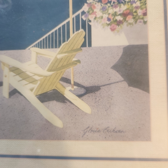 Gloria Eriksen Signed Print Of Two Chairs Overlooking The Ocean Framed Glass - Picture 4 of 5